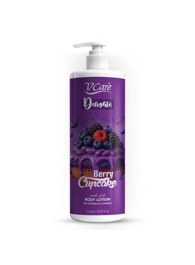 VCare V Care Delight Berry Cupcake Body Lotion 1L -Deep Moisturizing, Non-Greasy & Fast Absorbing, Gourmand Fragrance - Image 1